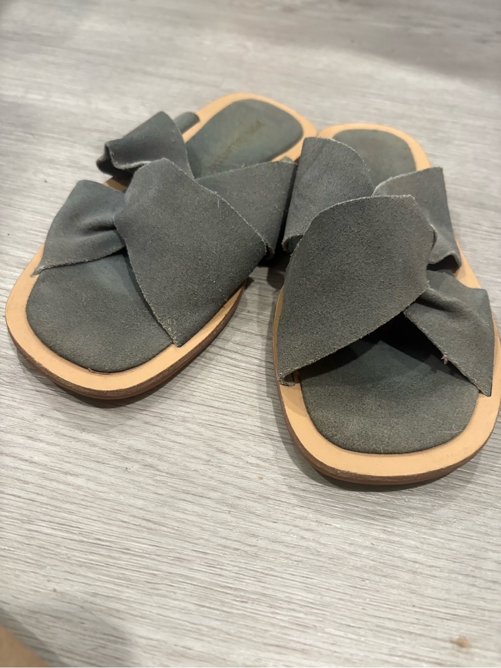 Women’s Suede Cross-Band Slide Sandals — Gray